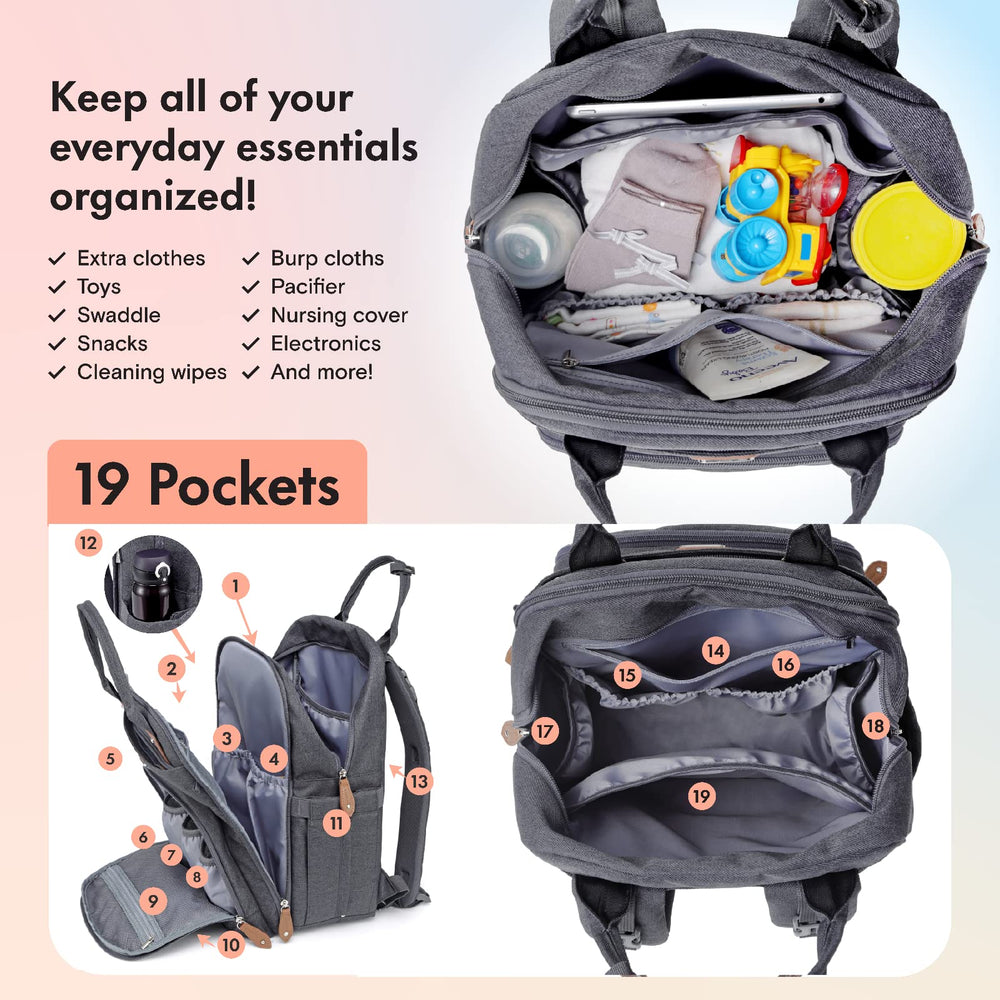 Dikaslon diaper bag interior with 18 pockets for organized gear