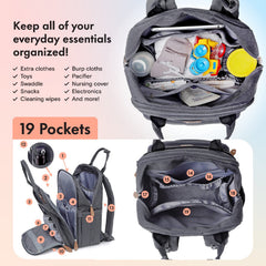Dikaslon diaper bag interior with 18 pockets for organized gear
