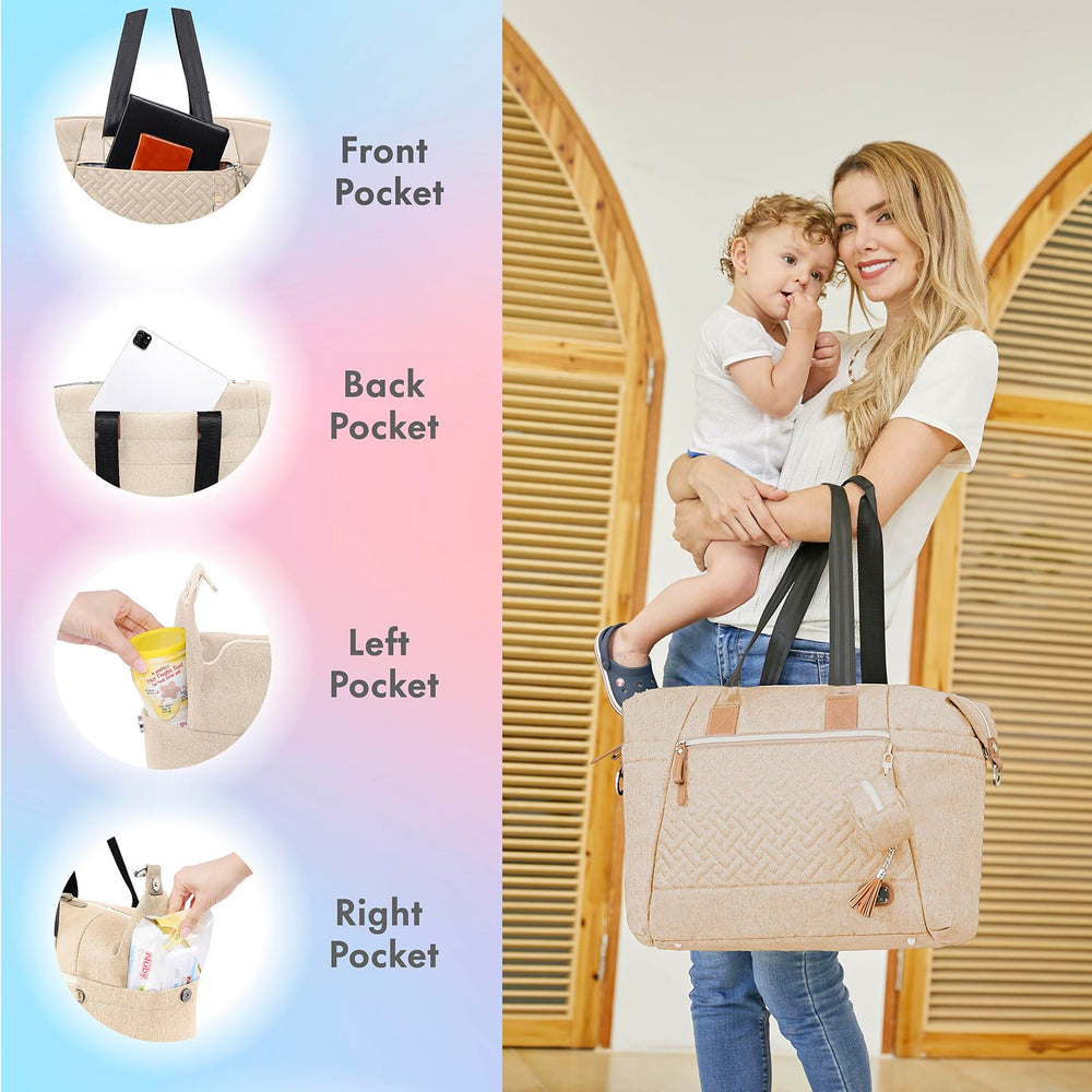 Dikaslon diaper bag tote back pocket for easy diaper bag organization