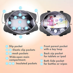 Dikaslon diaper bag tote gray changing pad for on-site changes