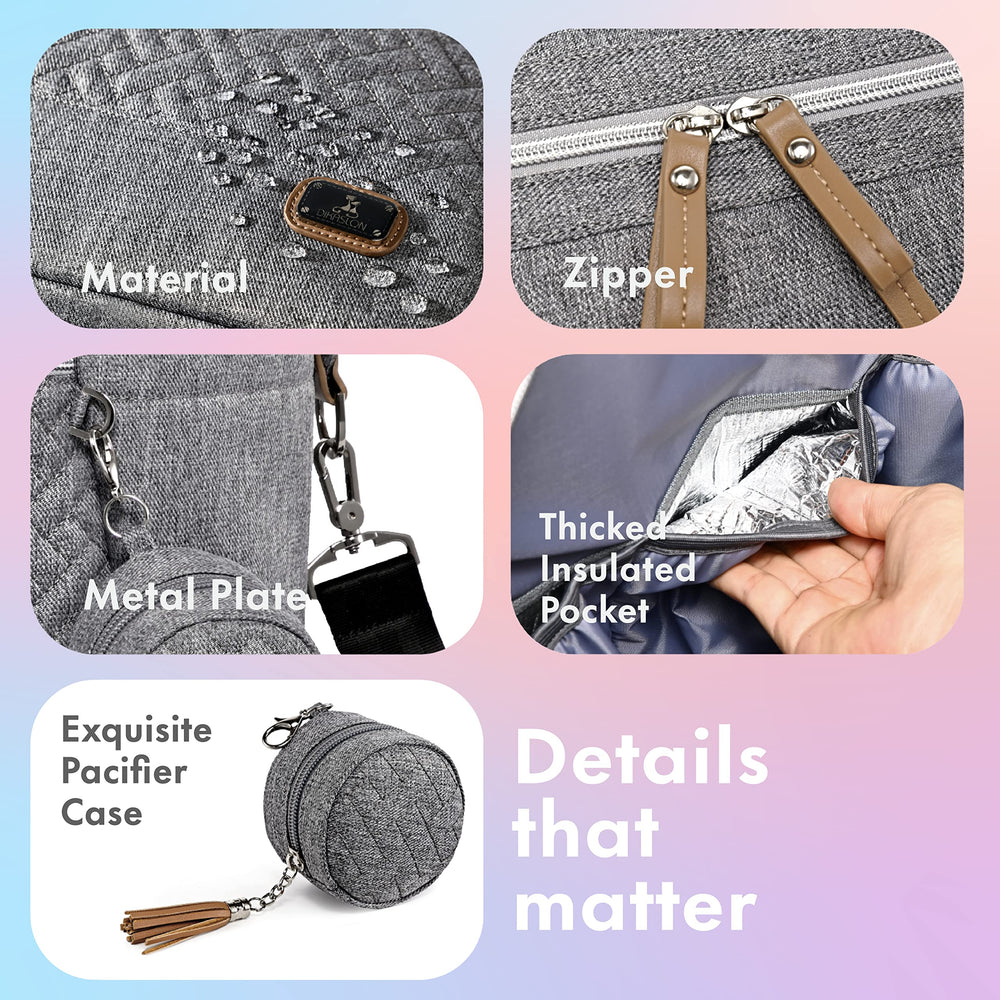 Dikaslon diaper bag tote gray insulated pouches keep bottles at the right temp