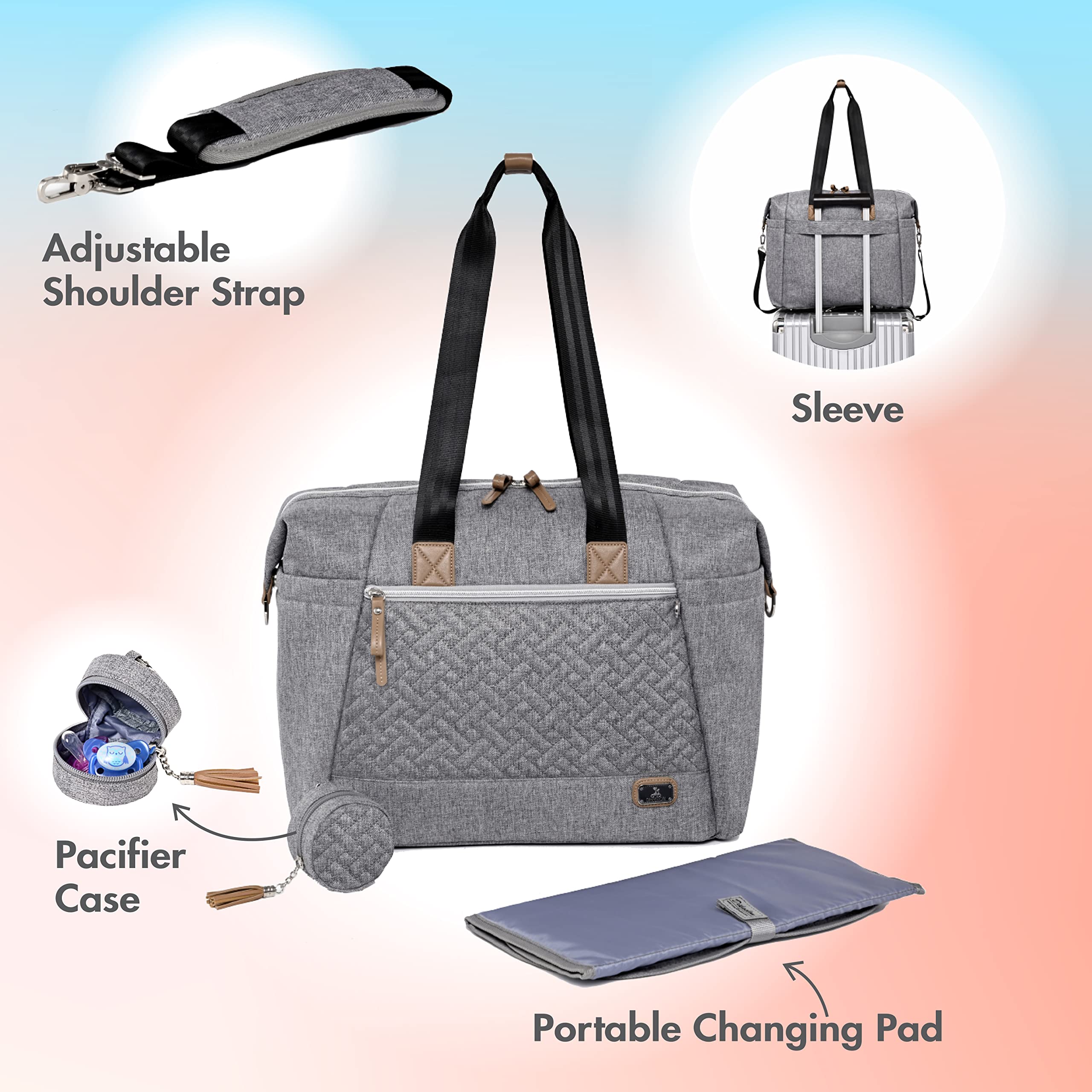 Dikaslon diaper bag tote gray main compartment organized newborn gear