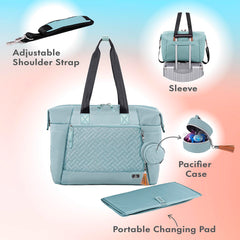Dikaslon diaper bag tote interior with pockets for bottles and wipes, organized on the go.