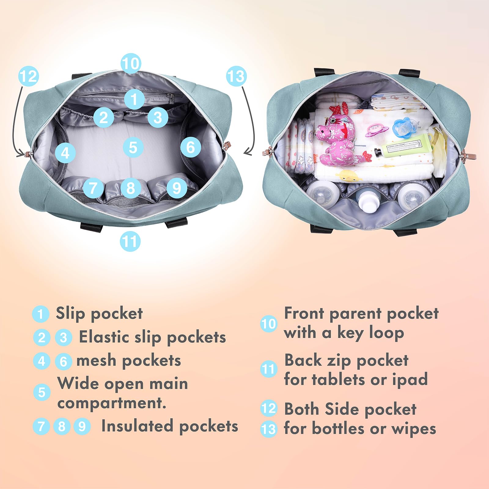 Dikaslon pacifier case integrated for quick reach during feeds.