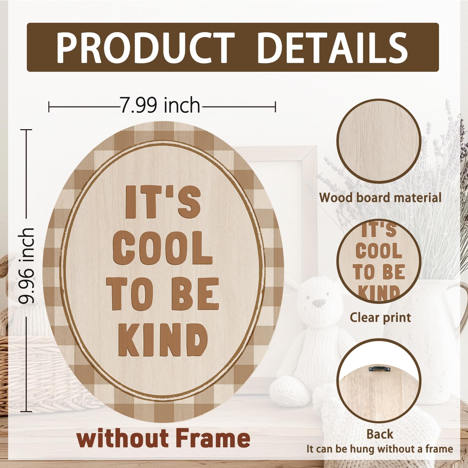 Dilemat wooden sign with plaid neutral design for kid spaces