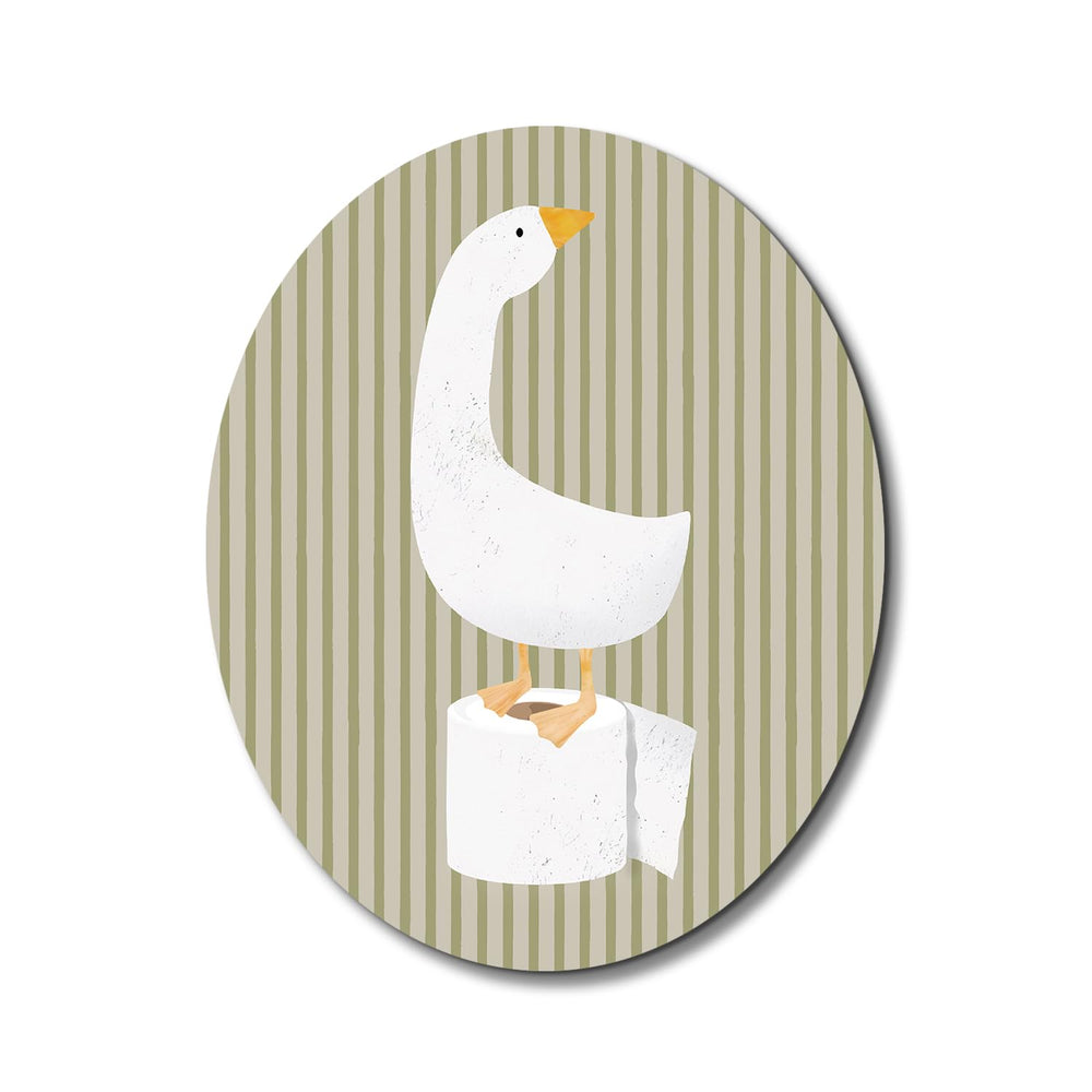 Dilemat goose nursery wall art in oval shape adds playful charm to a child's room.