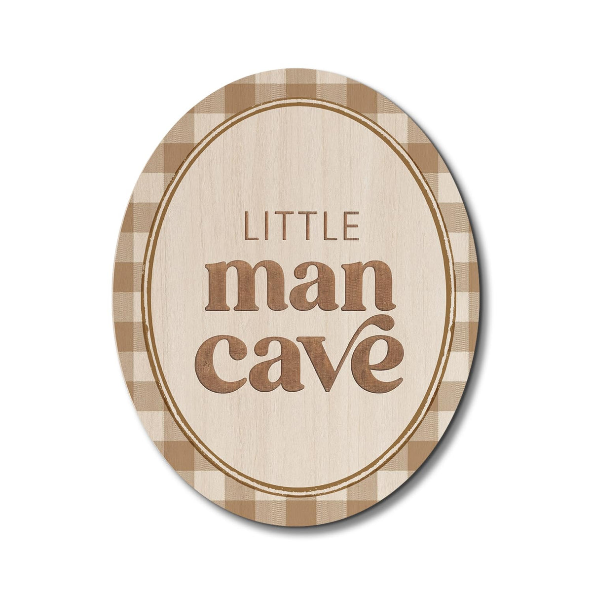 Dilemat Little Man Cave oval wall art enhances nursery ambiance with vintage charm