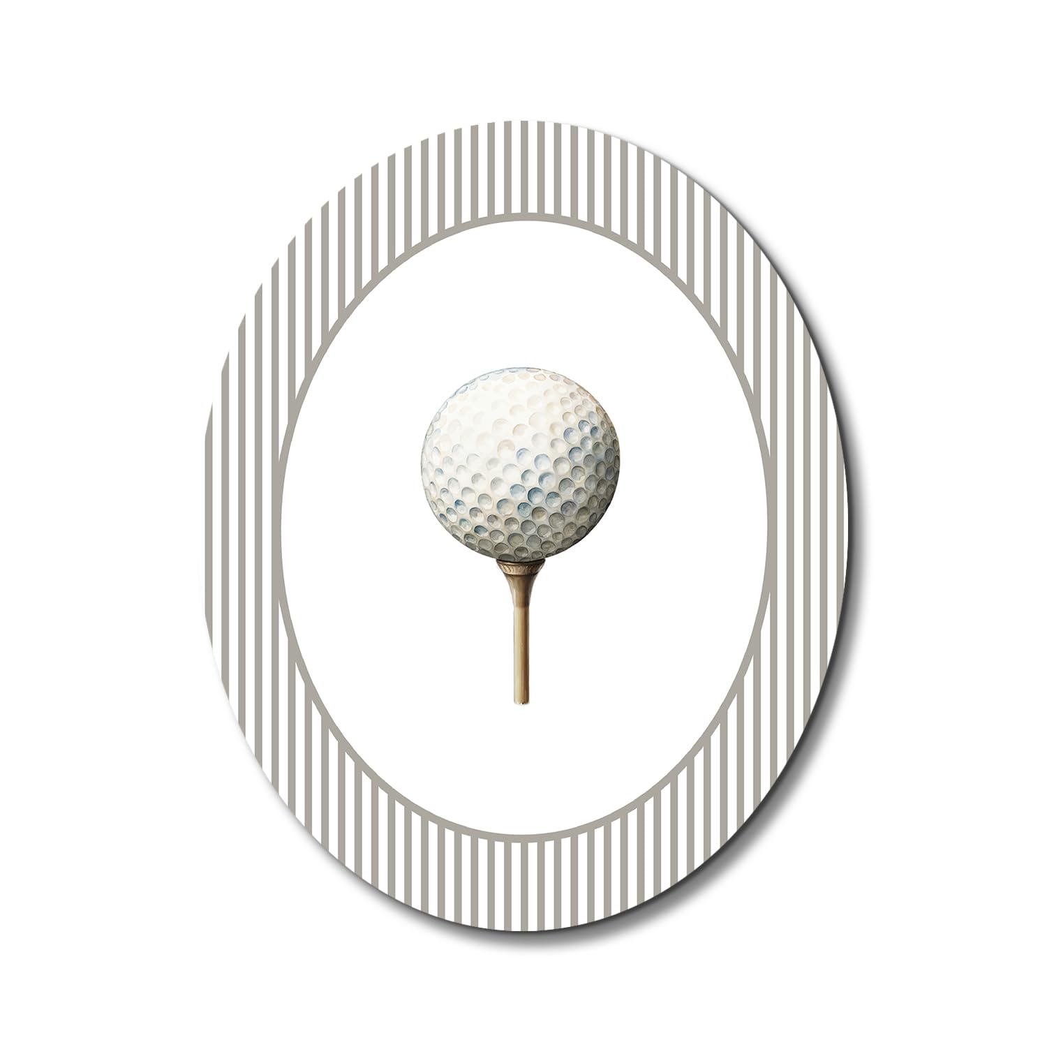 Dilemat nursery golf oval wall art showcases retro stripes for playful nursery décor.