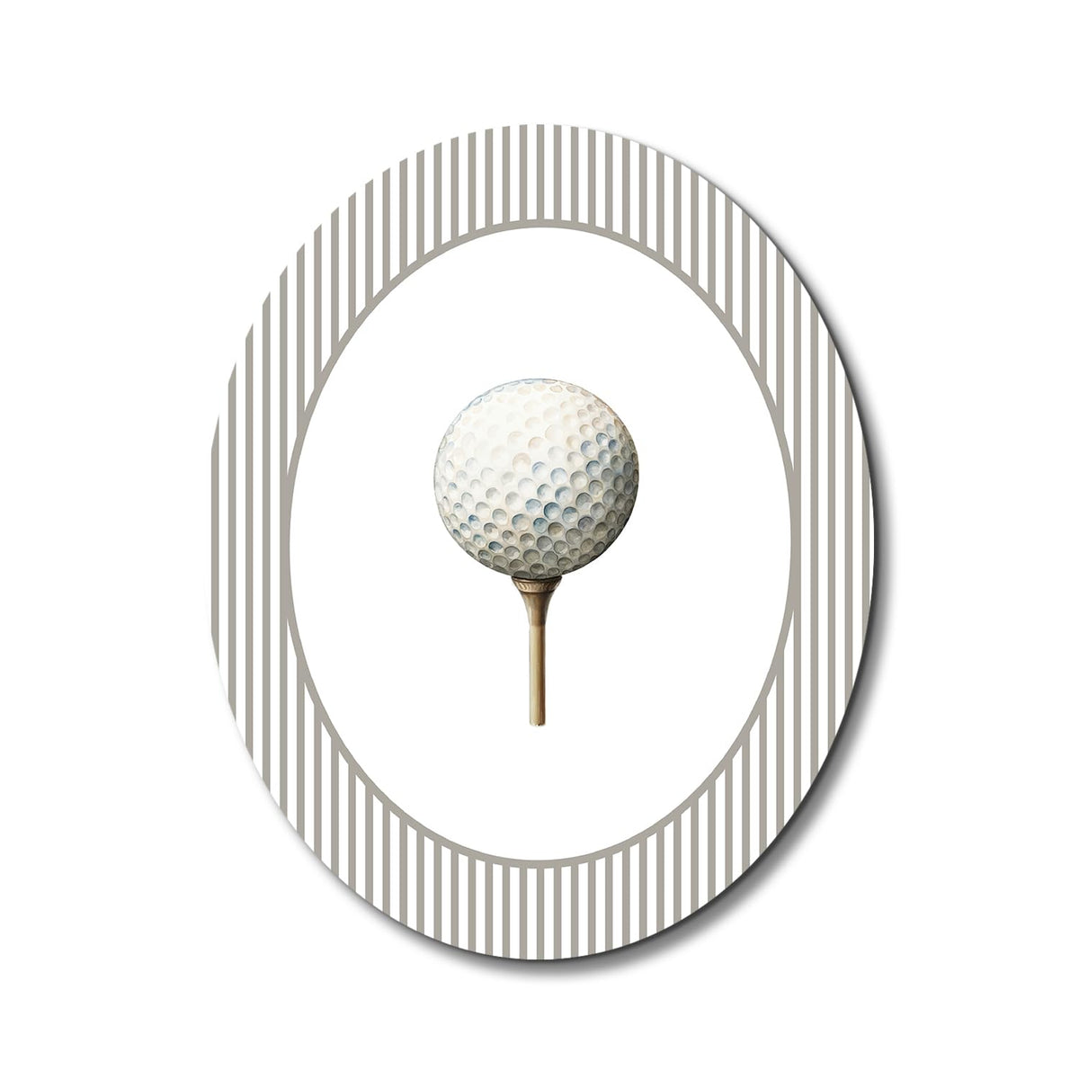 Dilemat nursery golf oval wall art showcases retro stripes for playful nursery décor.