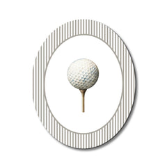 Dilemat nursery golf oval wall art showcases retro stripes for playful nursery décor.