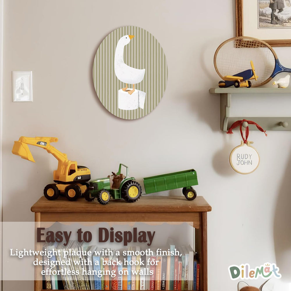 Dilemat striped wooden sign adds neutral, kid-friendly flair to spaces.