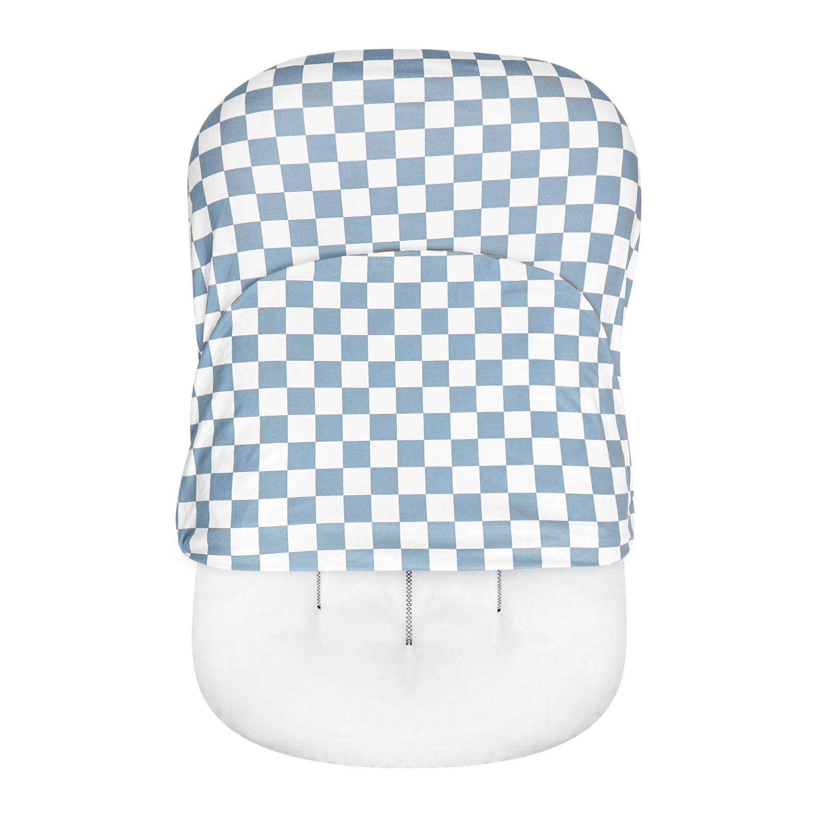 DILIMI baby lounger cover in blue checkerboard provides soft, breathable comfort at nap time.