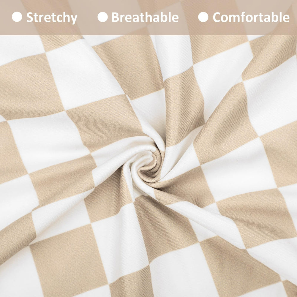 DILIMI light brown checkerboard slipcover on a lounger demonstrating universal fit and envelope closure