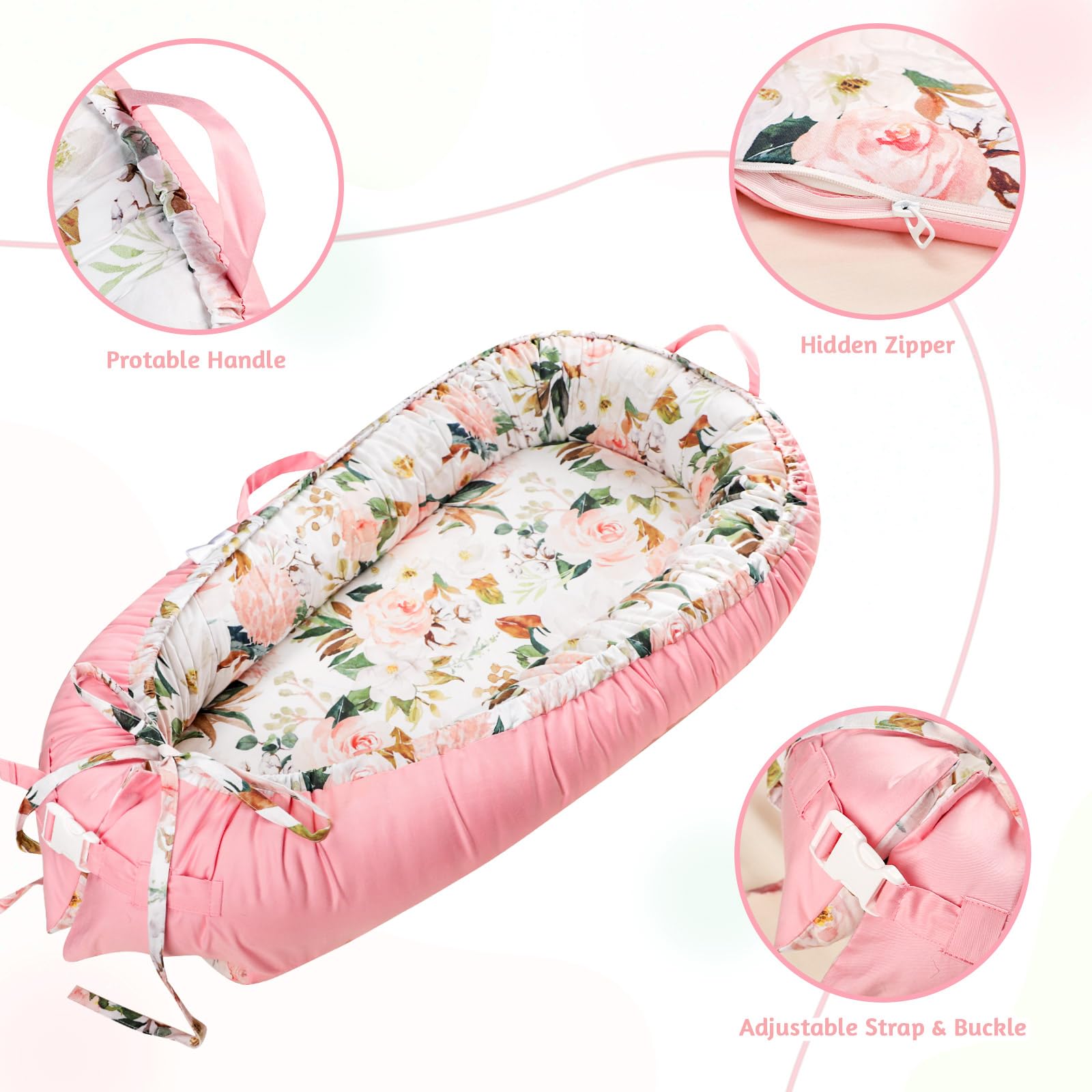 DILIMI pink floral cover open view highlights breathable fabric and smooth surface