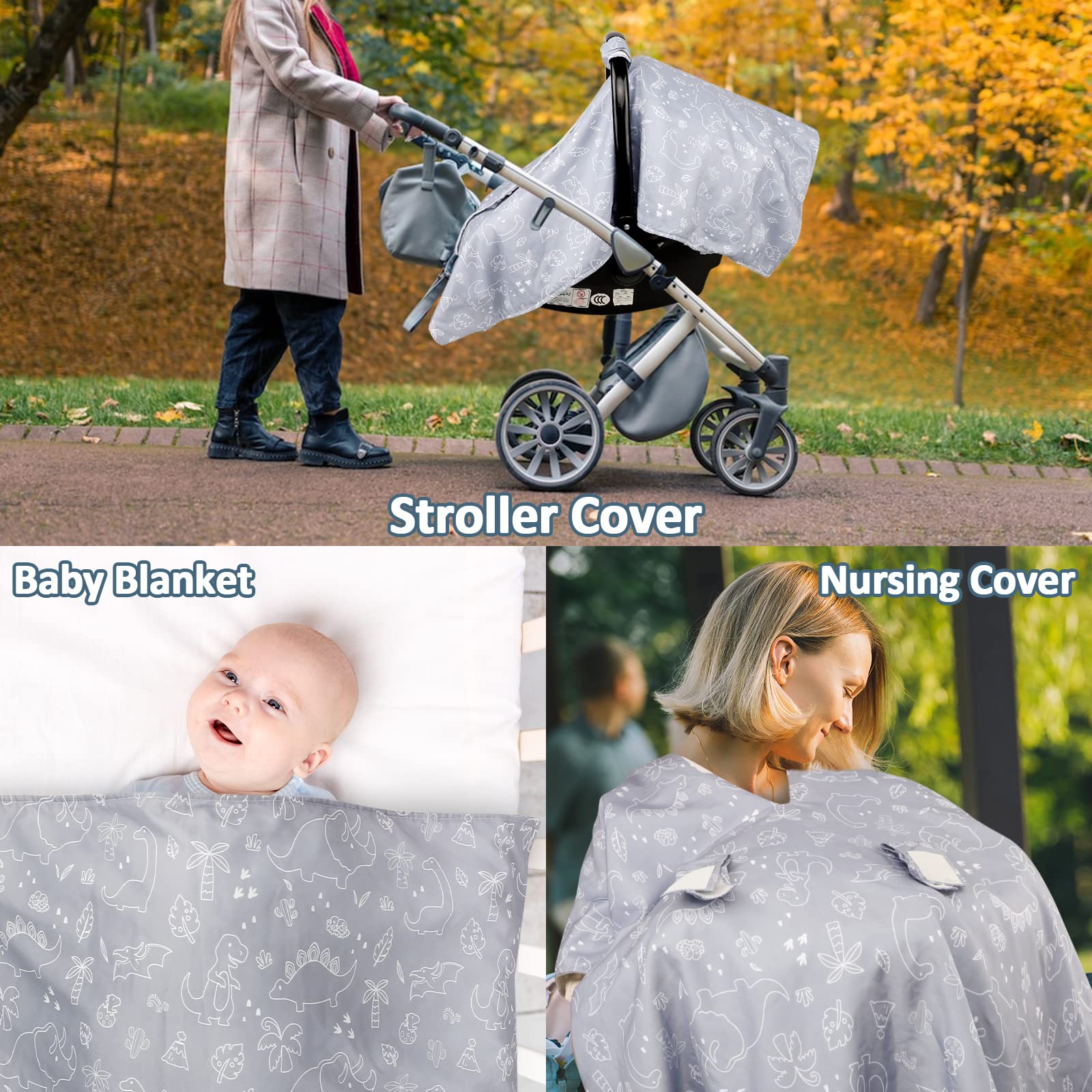 DILIMI baby shower gift idea with playful dinosaur car seat cover.