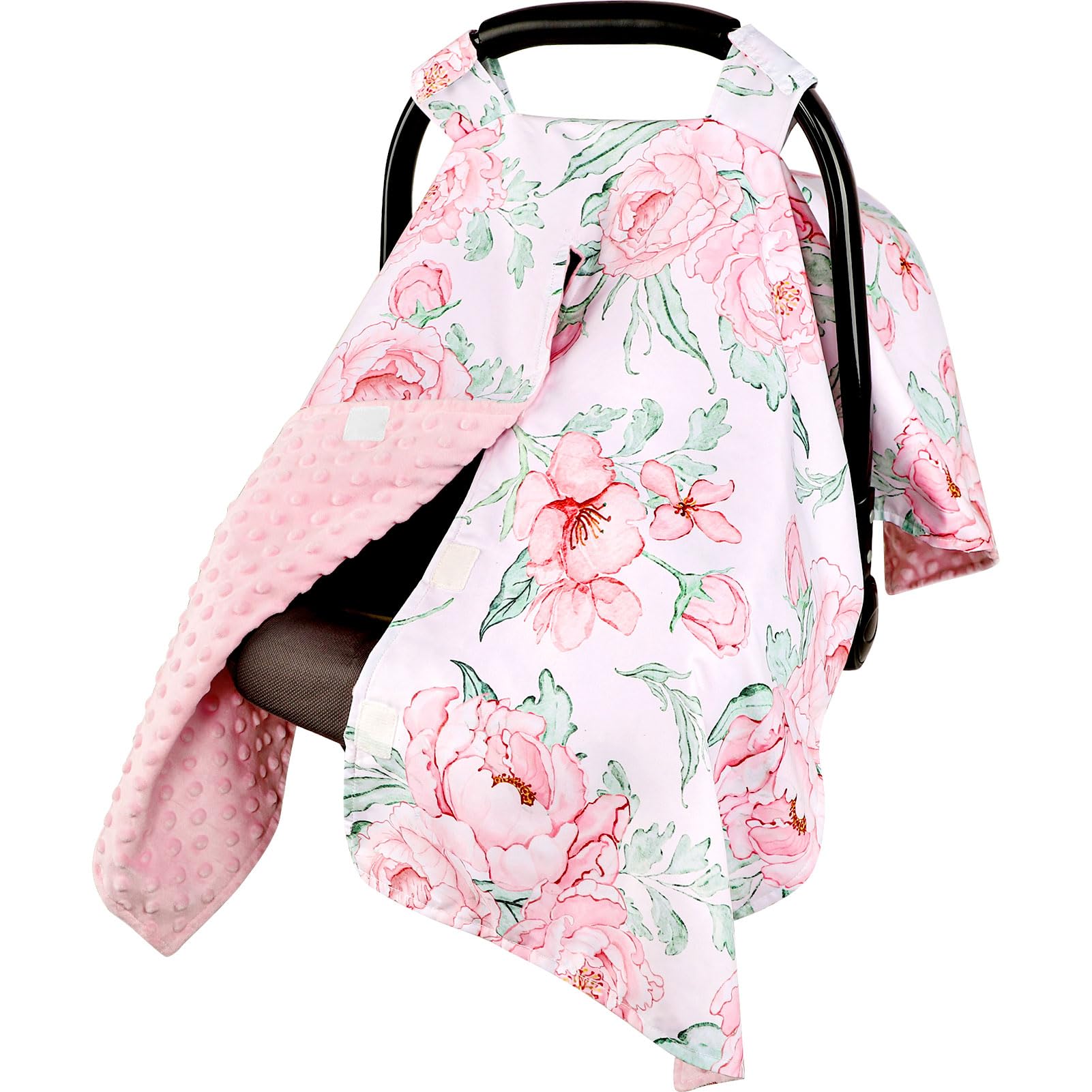 DILIMI car seat cover with peekaboo opening shields baby from sun and curious eyes.