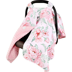 DILIMI car seat cover with peekaboo opening shields baby from sun and curious eyes.