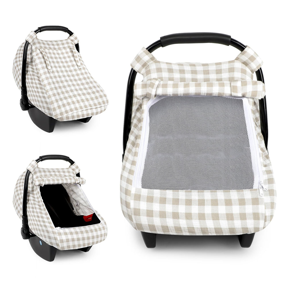 DILIMI car seat cover in muslin cotton, soft and breathable protection for baby.