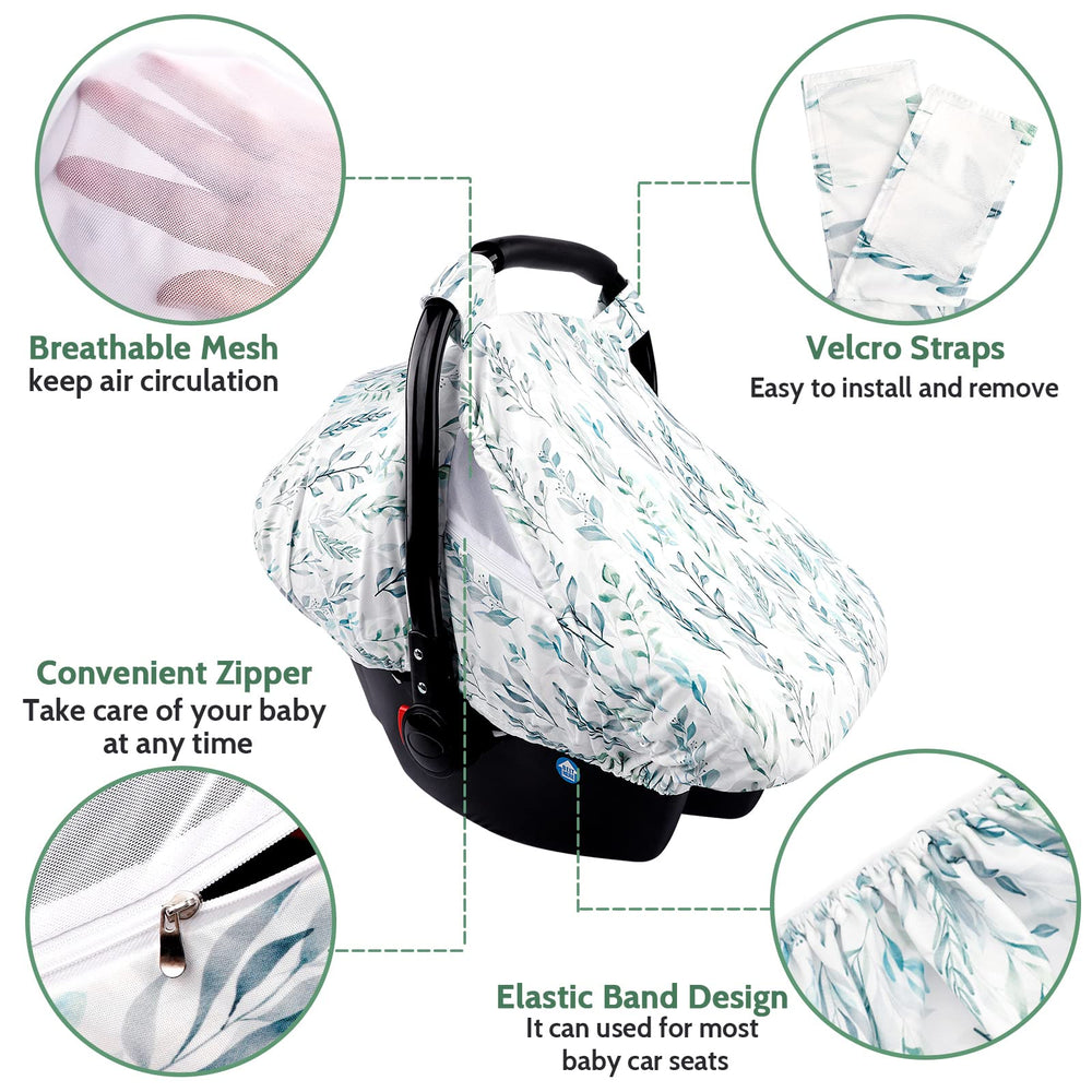 DILIMI car seat cover green leaf full protection shields from wind, light, and curious eyes.