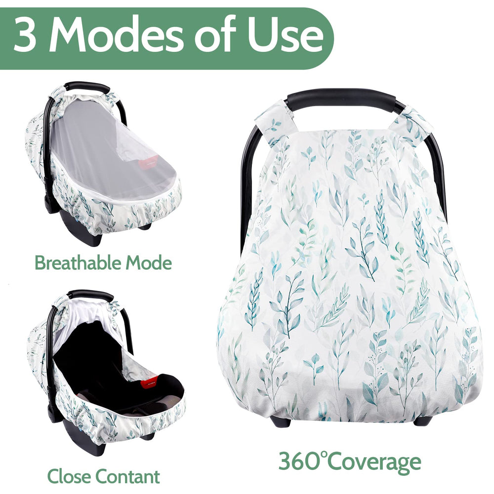 DILIMI car seat cover green leaf privacy shield creates a calm private space for naps.