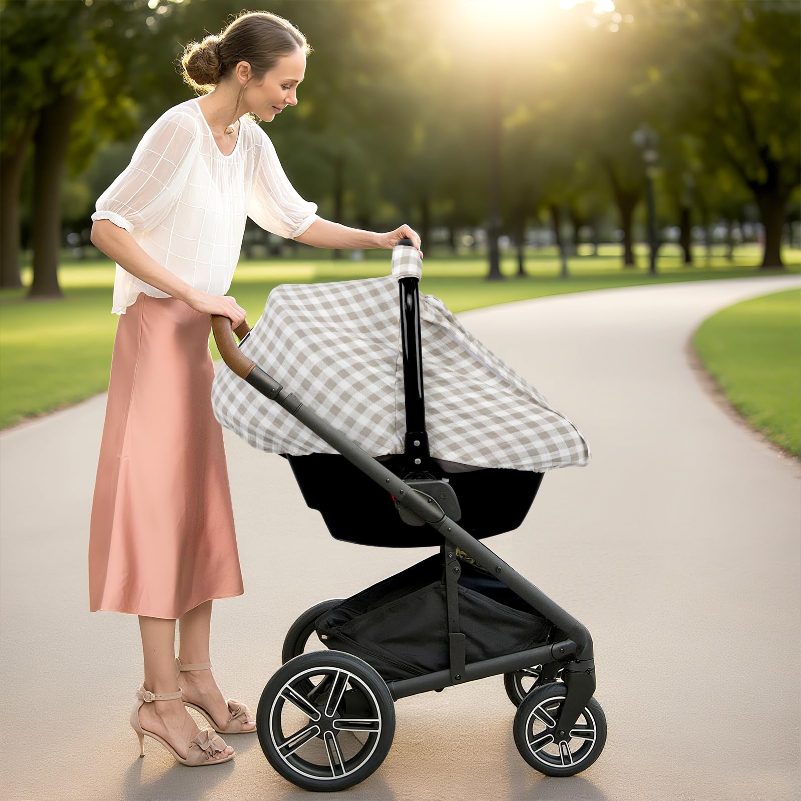 DILIMI car seat canopy creates private nap space for baby.
