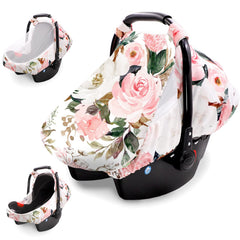 DILIMI car seat cover with watercolor pink flower design for stylish infant protection on outings.