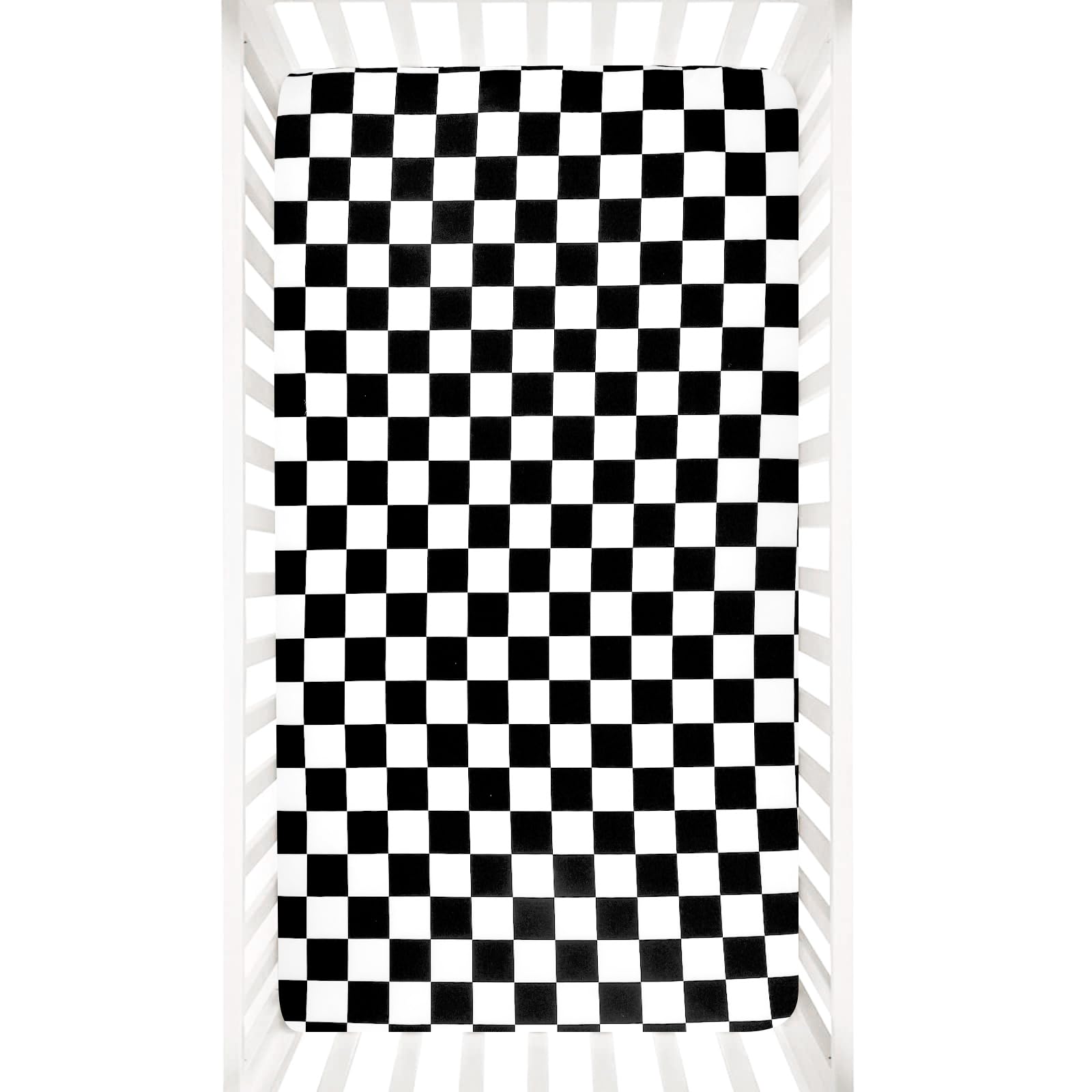 DILIMI checkerboard crib sheet close-up shows ultra-soft jersey knit for gentle baby sleep
