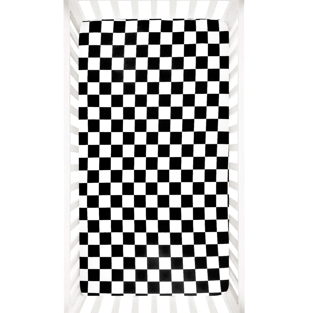 DILIMI checkerboard crib sheet close-up shows ultra-soft jersey knit for gentle baby sleep