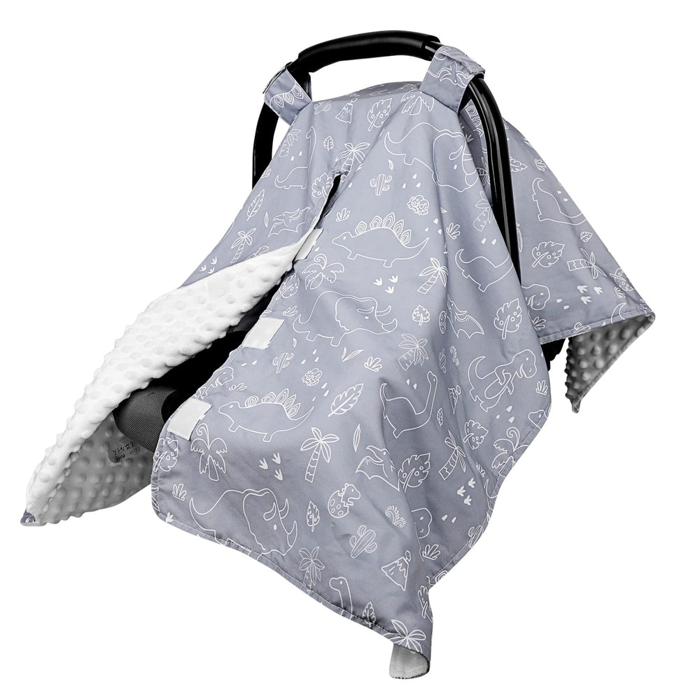 DILIMI dinosaur car seat cover with peekaboo opening for quick checks.