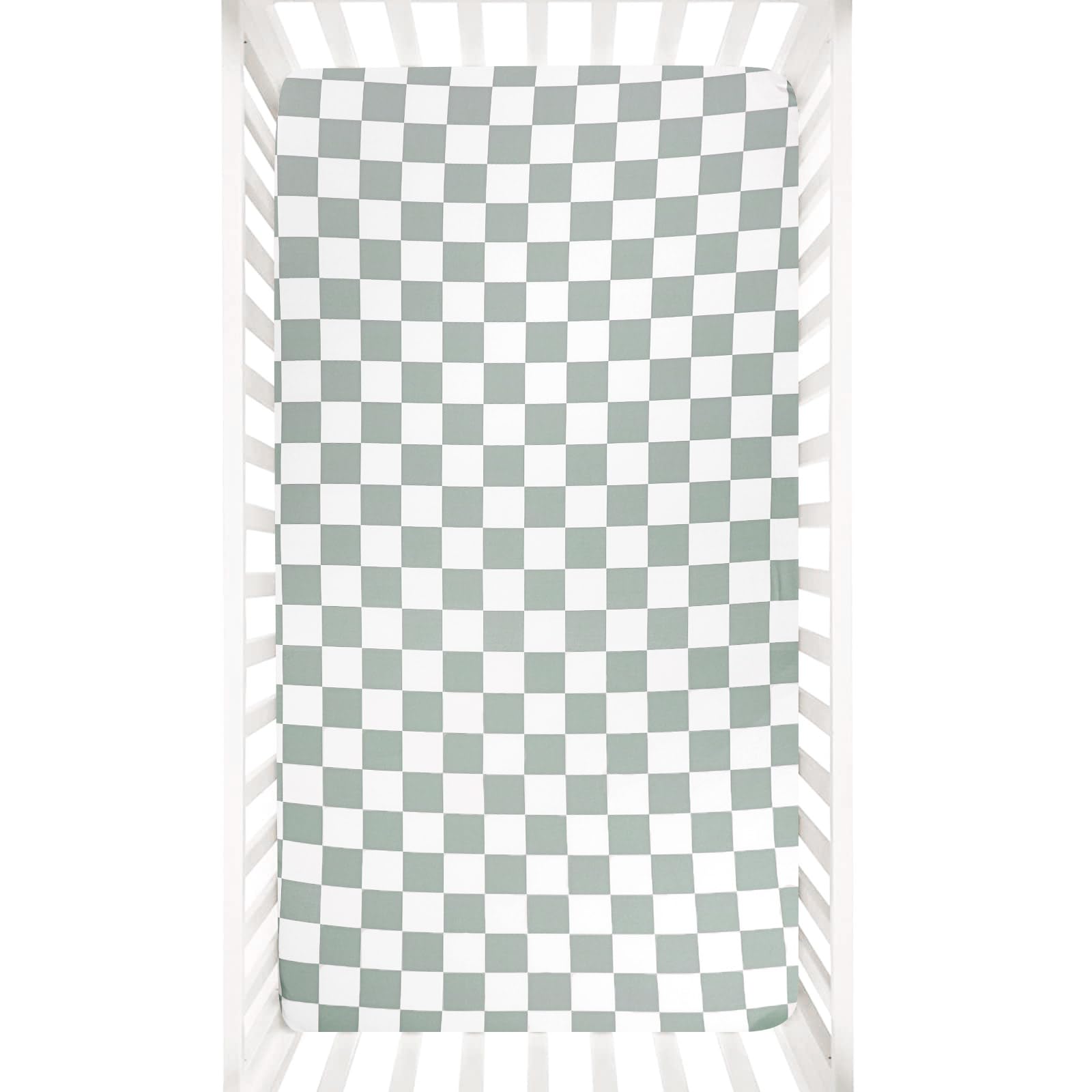 DILIMI fitted crib sheet in green checkered pattern, soft for baby sleep