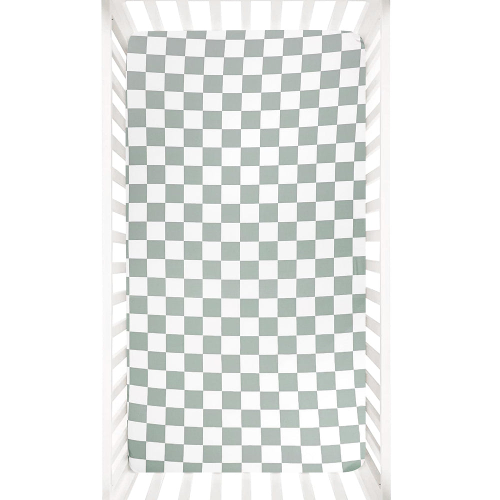 DILIMI fitted crib sheet in green checkered pattern, soft for baby sleep