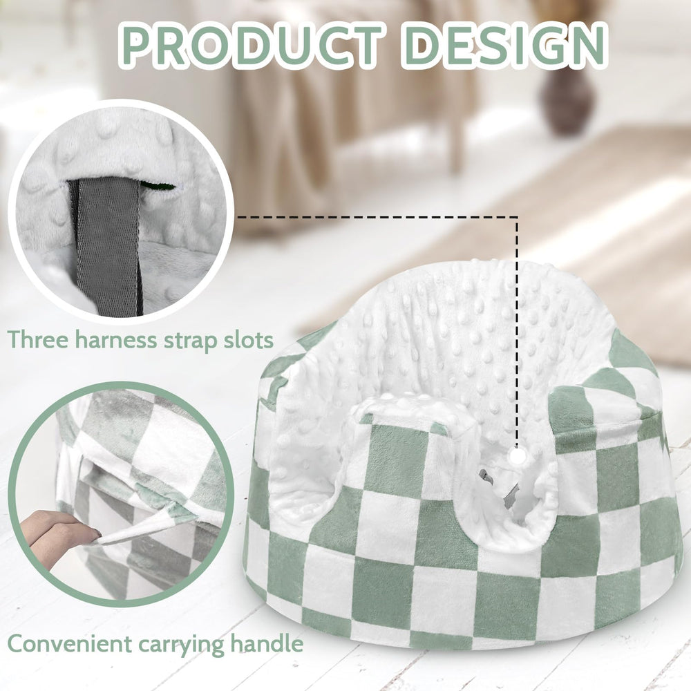 DILIMI green checkered pattern adds playful style to the seat setup.