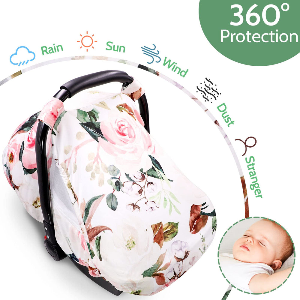 DILIMI infant car seat canopy offers full coverage to shield baby from sun and wind.