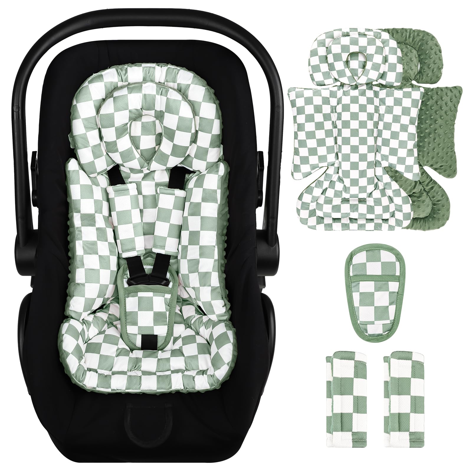 DILIMI infant insert with Green Lattice headrest provides secure head support for newborns