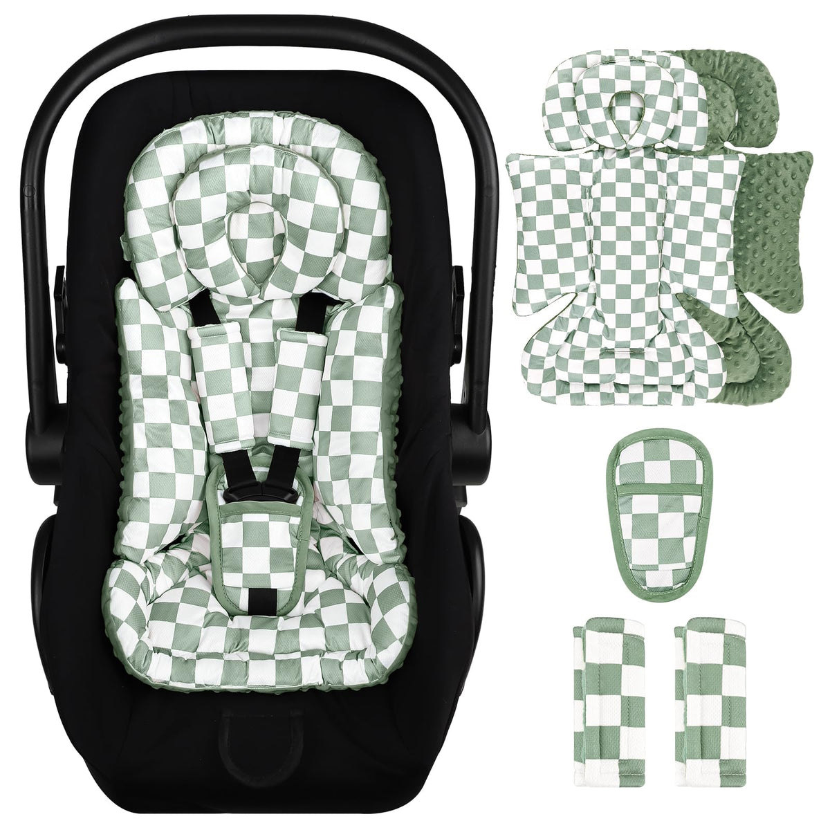 DILIMI infant insert with Green Lattice headrest provides secure head support for newborns