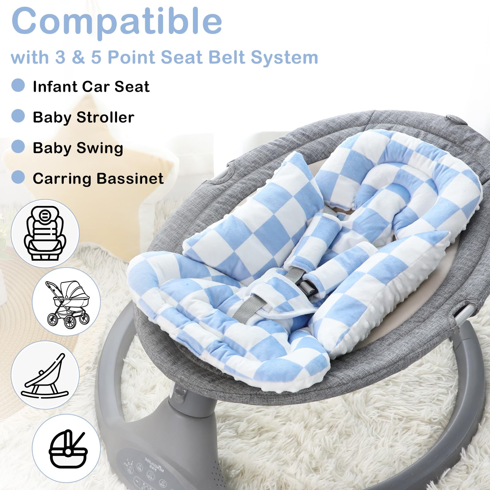 DILIMI head and strap pads provide gentle cushioning for little heads and secure straps.