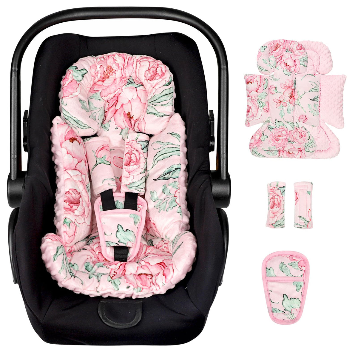 DILIMI infant insert head support with pink flowers for newborn car comfort.
