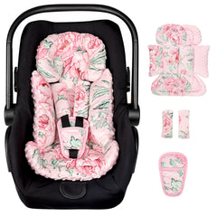 DILIMI infant insert head support with pink flowers for newborn car comfort.