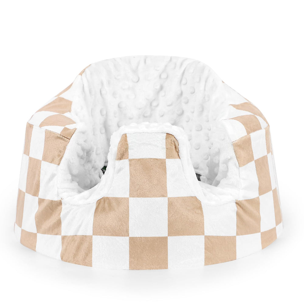 DILIMI Minky seat cover for Bumbo in brown checkered adds warmth and protection.