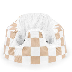 DILIMI Minky seat cover for Bumbo in brown checkered adds warmth and protection.