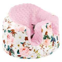 DILIMI Minky seat cover on Bumbo with three-slot harness fit, warm fabric.