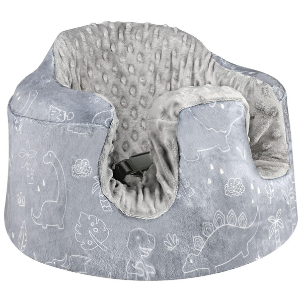 DILIMI Minky seat cover with dinosaur pattern protects the Bumbo seat and adds warmth.