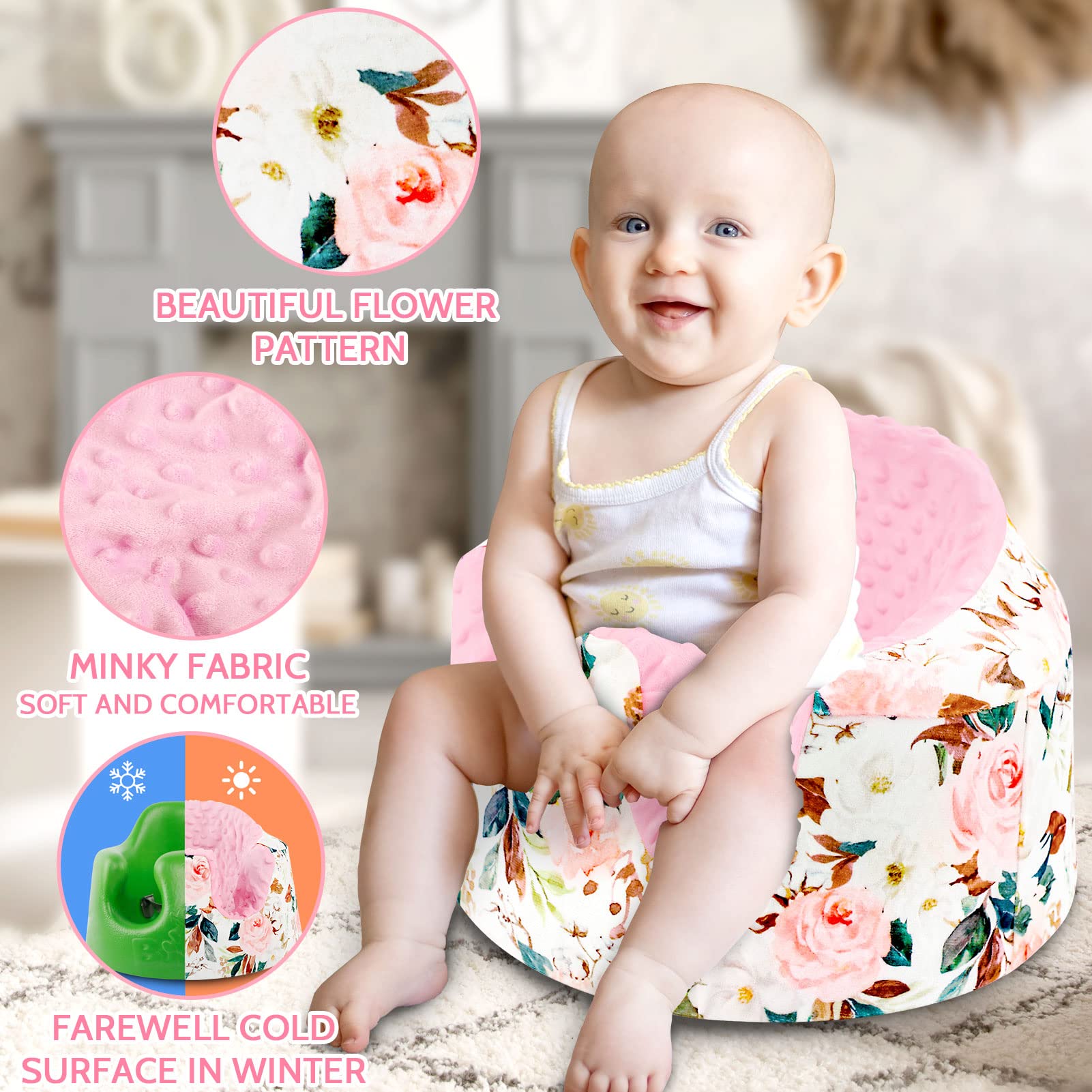 DILIMI Minky flower-patterned cover adds nursery charm.