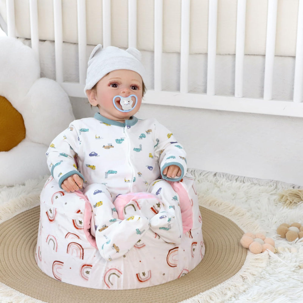 Rainbow pattern adds a cheerful touch to baby gear.