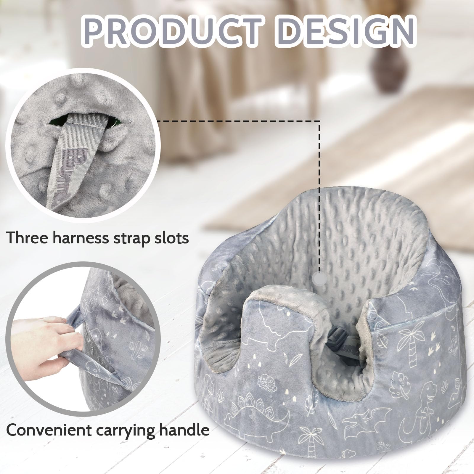 DILIMI Minky seat cover shows three harness slots for easy install and secure fit.