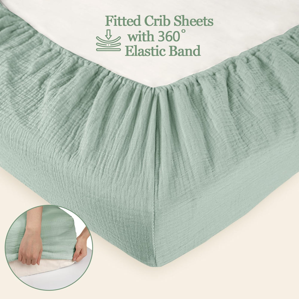 DILIMI crib sheet elastic edge close-up, hidden band for secure, wrinkle-free sleep.