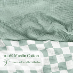 DILIMI muslin crib sheet shown on a standard crib mattress, sturdy and snug fit.