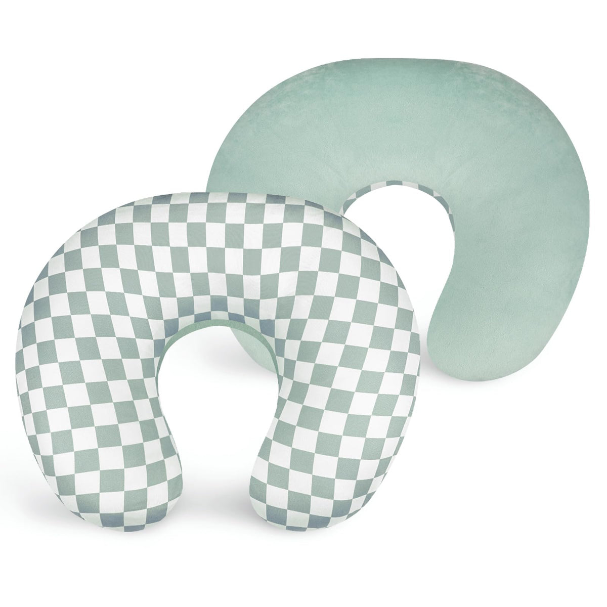 DILIMI nursing pillow cover with green checkered front view, soft fabric for baby comfort.