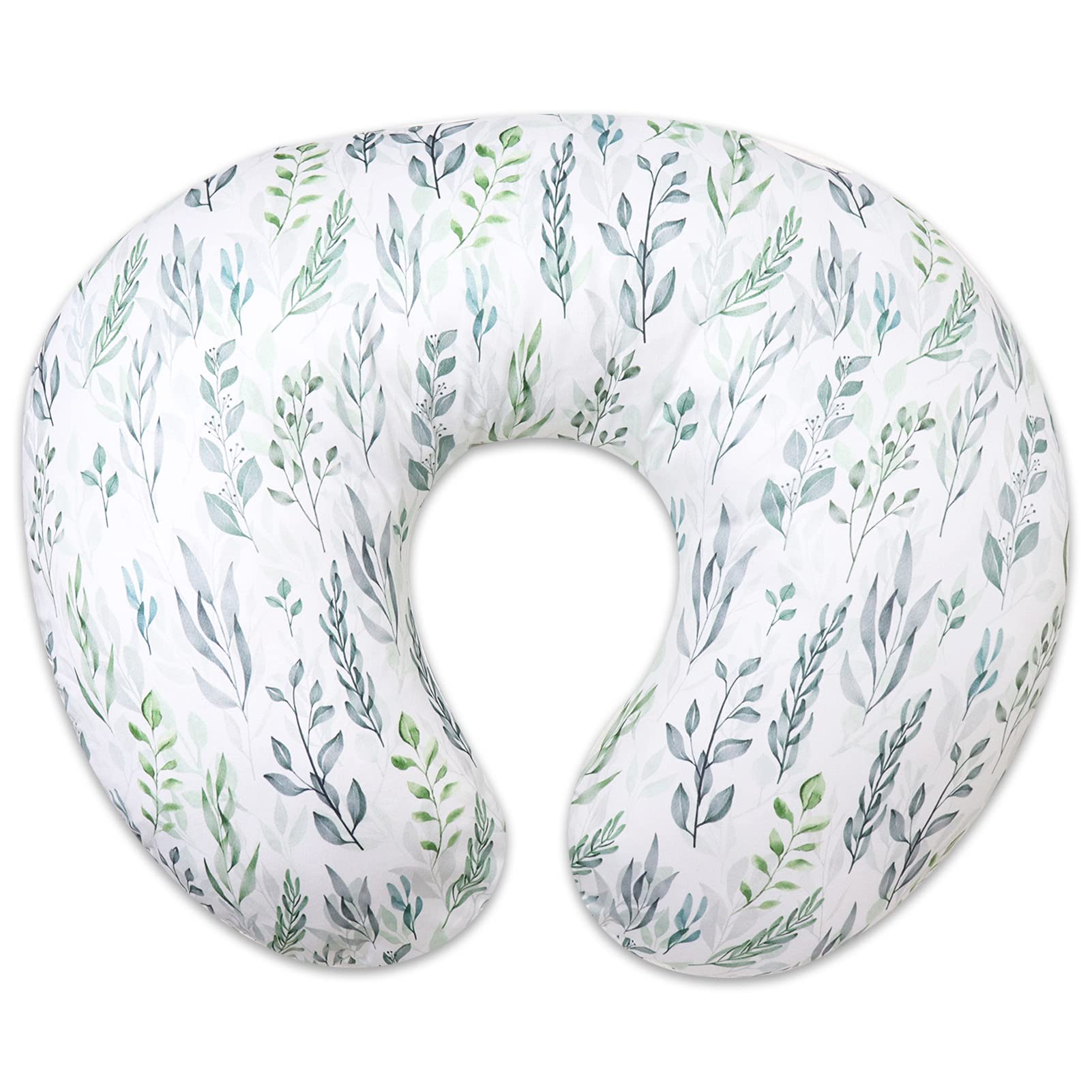 DILIMI nursing pillow cover in green leaf fabric for clean, soft feeds.