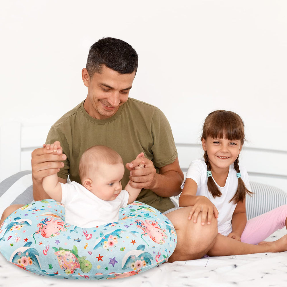 DILIMI nursing pillow cover on pillow with baby demonstrates quick style update